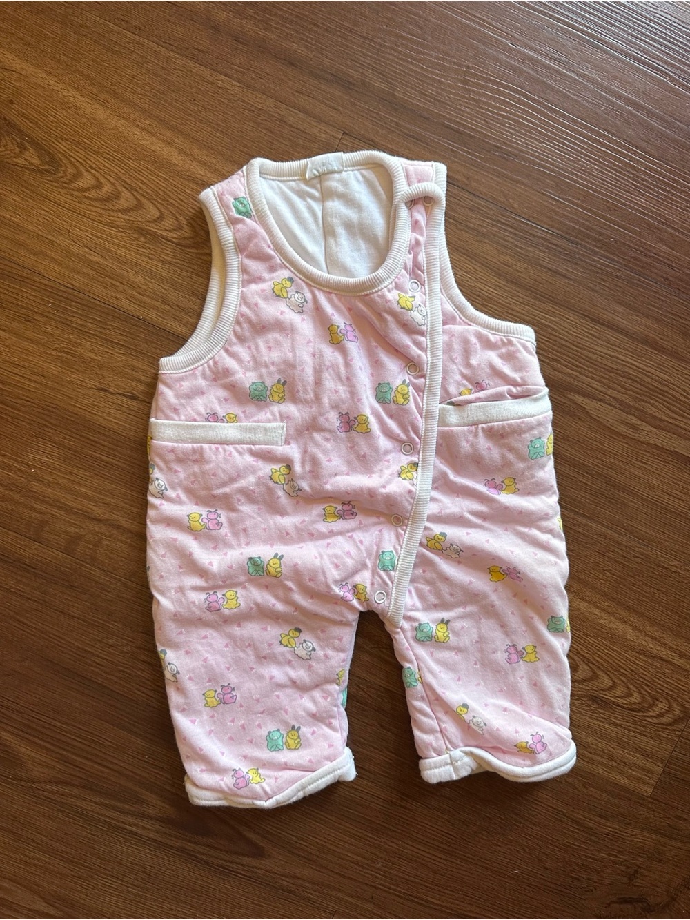 Vintage Pink Baby Romper with Multicolor Animal Print
